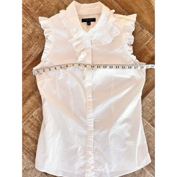 Banana Republic Size 10 Top White Sleeveless Riley Ruffle Stretch Cotton Buttons - Picture 13 of 15